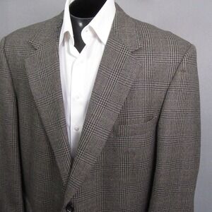 Palm Beach Sport Coat 50R Medium Brown Glen Plaid Single Vent Pure Wool